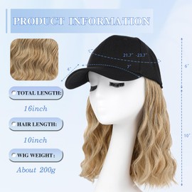 AISI QUEENS Hat Wig Hat with Hair Attached for Women Cap with Hair Attached for Women Baseball Cap Wig Extensions Short Wave Synthetic Adjustable for Daily Use