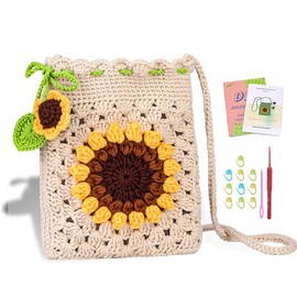 DanLingJewelry Misty Rose Colour Sunflower DIY Crochet Tote Bag Kit DIY Floral Crochet with Step-by-Step Tutorials Tote Bag Crochet Tools Supplies for DIY Knitting Supplies