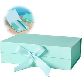 Magnetic Gift Box with Lid, Gift Box with Bow, Reusable Gift Packaging Box, Suitable for Birthdays, Weddings, Anniversaries, Christmas and More (Green)