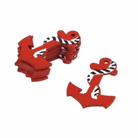 Homeford FCF00000WPANCRED Nautical Anchor Wooden Baby Favors, 1-1/2-Inch, Red