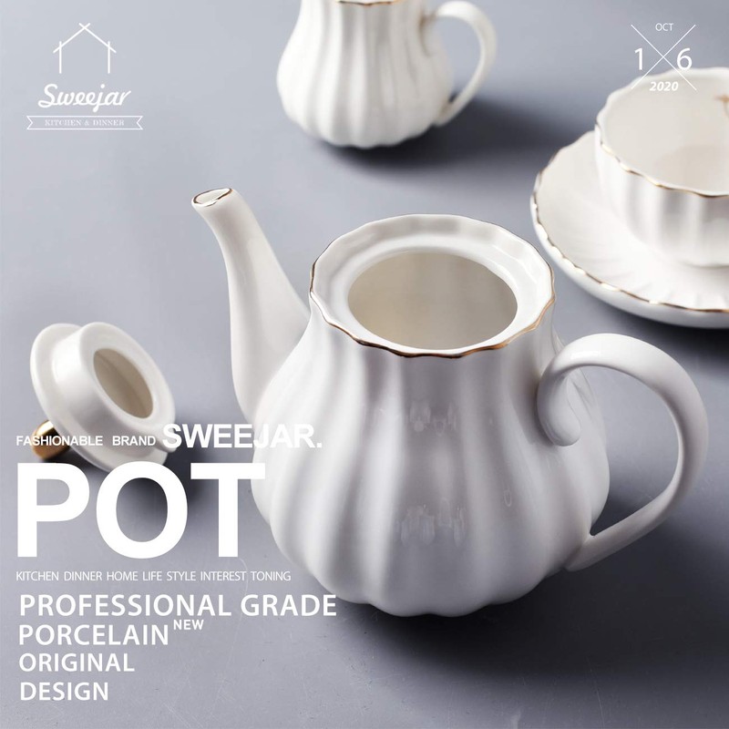 Sweejar Royal Teapot, Ceramic Tea Pot with Removable Stainless Steel