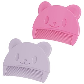 2 Baby Bear-Shaped Cradle Cap Hair Combs, Baby Hair Brushes, Bath Brushes, Baby Products, Suitable for Newborn Hair Grooming (Purple, Pink)
