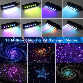 WEBUPAR 2PCS 3.2W 6LEDs Meteor Starlight Headliner Kit, 720pcs 0.01in 6.56ft, RGBW Shooting Stars Fiber Optic Lights with Bluetooth APP Control for Car/Home Theater