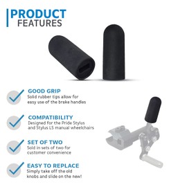 AlveyTech Black Rubber Tips for 1/2" Flat Slot Levers on Invacare Style Wheelchair Wheel Locks (Set of 2) - Replacement Handle Lever Tip for Brake Lock Mechanism
