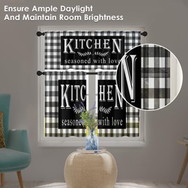 Tayney Black and White Kitchen Window Curtains Valance and Tier Set 36 Inch, Checked Buffalo Plaid Rod Pocket Short Tier Curtain for Bathroom, Farmhouse Rustic Small Cafe Drapes for Kitchen Decor