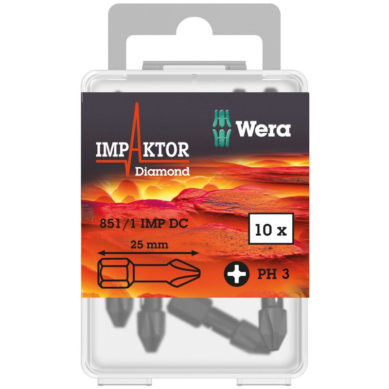 Wera 851/1 Diamond Coated Impaktor Screwdriver Bits for PH 3