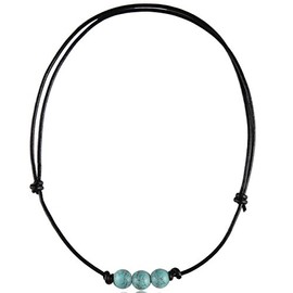 Barch Young Three Turquoise Choker Necklace on Black Leather String