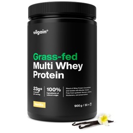 Vilgain Grass-Fed Multi Whey Protein-77% whey Concentrate, Isolate and Casein, Works Immediately After Training and in case of prolonged Protein Deficiency (900g, Vanilla)