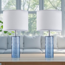ELEUTERSUN 21.7" Modern Glass Table Lamps Set of 2 for Bedroom, Ocean Wavy Style Base with 3 Color Temperatures Bedside Lamps for Coastal Living Room Night Stands End Tables Farmhouse