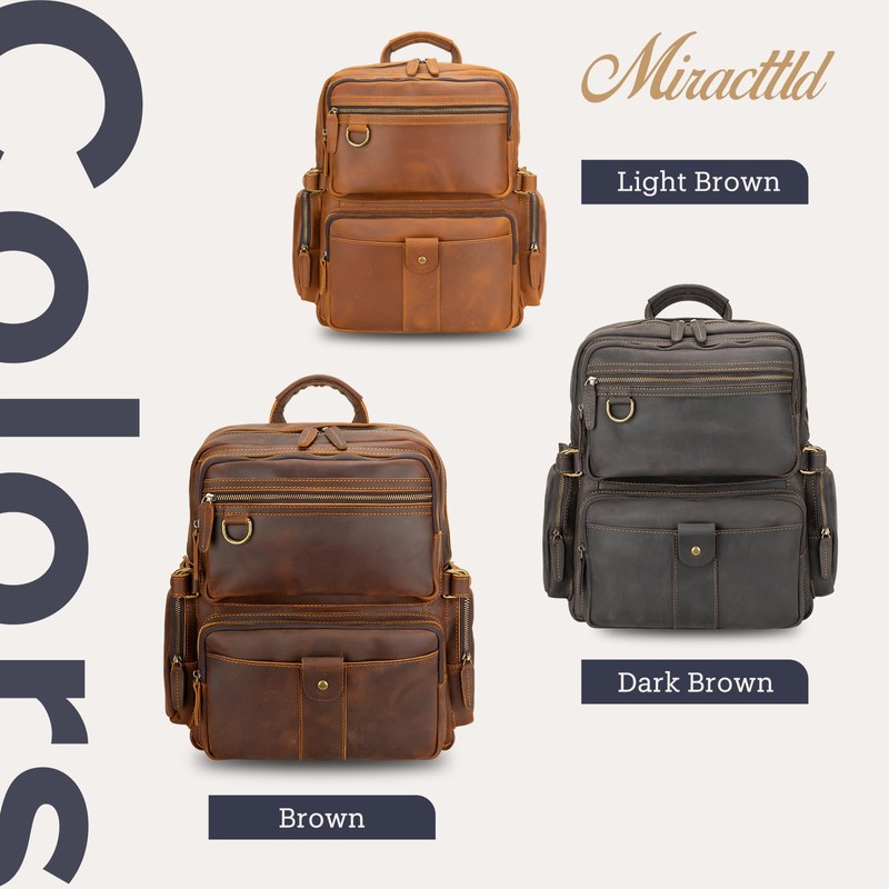 Miracttld Leather Backpack for Men 15.6" Laptop Backpack 100% Madagascar