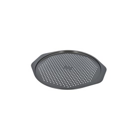 Birkmann, Laib & Seele, round, perforated tarte flambée tray, diameter 32 cm, for crispy floors, made of high-quality carbon steel, non-stick coating, with side handles and recipe suggestion, 210431