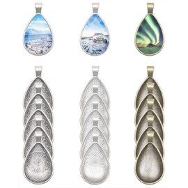 PENTA ANGEL 15Pcs 3 Colors Teardrop Bezel Pendant Trays Bezel Setting Trays with 15Pcs Clear Glass Dome Cabochon for DIY Craft Photo Jewelry Making (Teardrop-30Pcs)