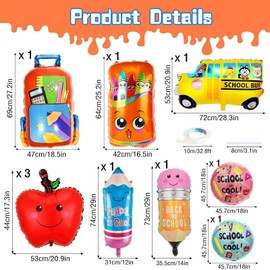 10 Pcs Back to School Balloons, Pencil Crayon Foil Balloons, Schoolbag School Bus Foil Balloons, School is Cool Balloons, Welcome Back to School Decorations for Classroom Kindergarten