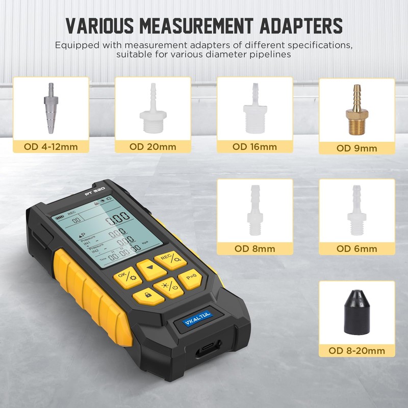 VKALTUL Digital Manometer PT520,Dual Port Air Gas Pressure Tester Differential