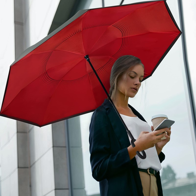 G4Free 62 Inch Large Reverse Umbrella with C-Shaped Handle, Windproof