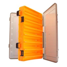 Lamsky Plastic Tackle Box 14 Compartments Fishing Boxes for Accessories Double-Sided Bait Boxes with Carry Handle 27 x 19 x 4.5 cm Orange Fishing Case Waterproof