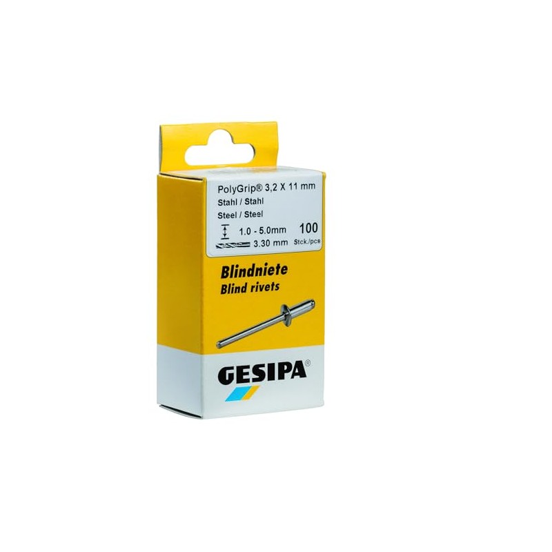 Gesipa 1464827 Polygrip Stainless Steel Blind Rivets, Silver, 4 x