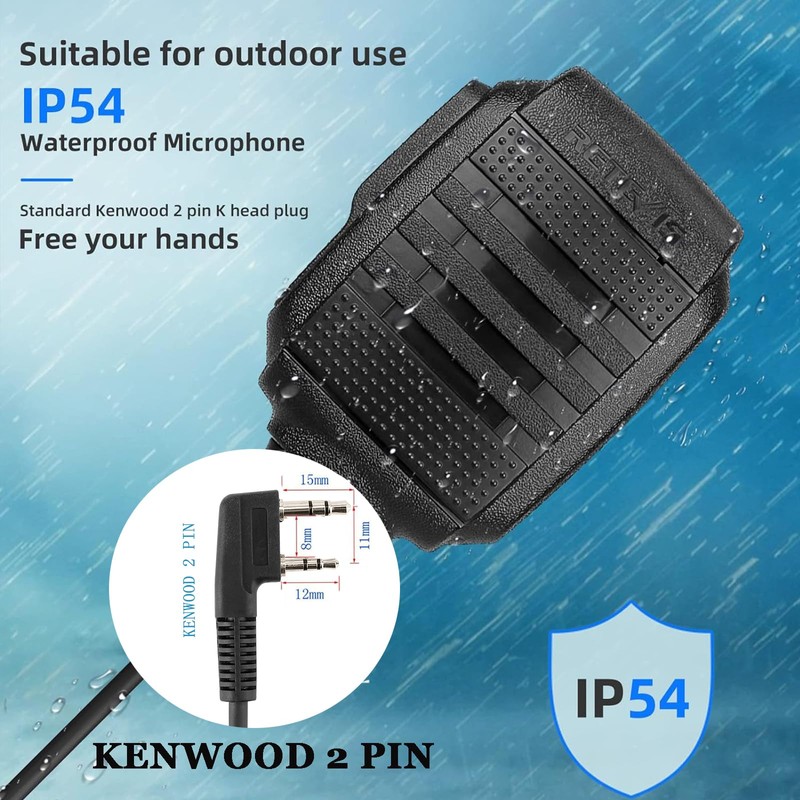 Retevis Walkie Talkie Speaker Mic,IP54 Waterproof 2 Pin Shoulder Speaker