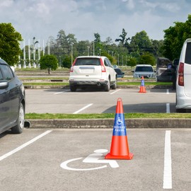 BATTIFE 6 Pack "Reserved Parking" Bright Reflective Collars, Cone Message Stickers for Traffic Safety Cones, 360° High Visible Signs for Driveway Road Outdoor Use (Blue)