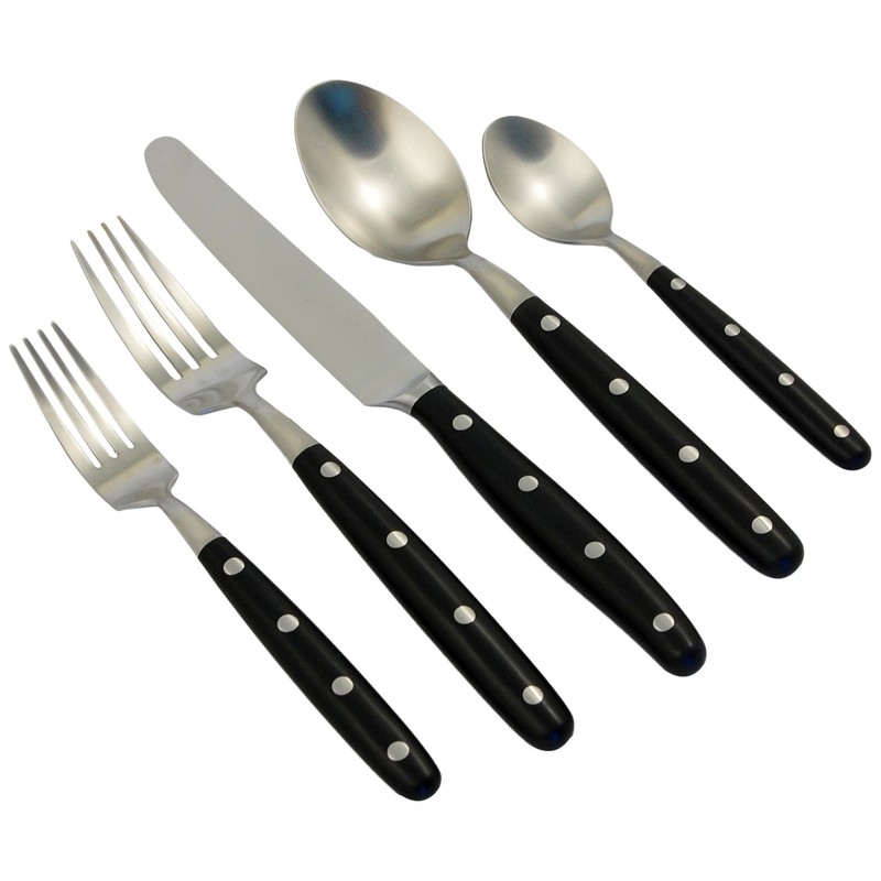 Ginkgo International Lyon 5-Piece Stainless Steel Flatware Place Setting, Ebony,