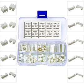 JTSINERU JST Connector Socket Kit, JST PH 2.0 2.0MM 2Pin 3Pin 4Pin 5Pin 6Pin 7Pin 8Pin 9Pin 10Pin 12Pin Micro Header PCB Board Through Hole Mounting Top Type Vertical Header (JTS-PH2.0-DIP-Ver)
