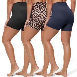 HLTPRO Paquete de 3 pantalones cortos de motociclista para mujer, de 5 pulgadas, de cintura alta, suaves, para atletismo, entrenamiento, correr
