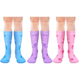 PAMAID Kids Soccer Socks 3 Pairs Toddler Knee High Soccer Socks Baseball Sock for Girls (US, Age, 3 Years, 5 Years, Mermaid)