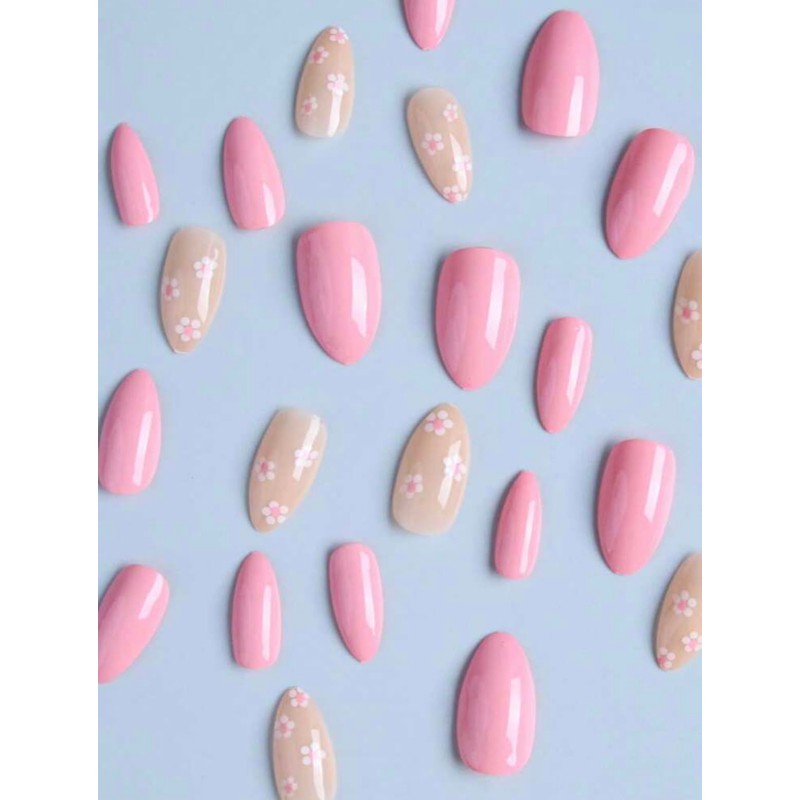 Pink Floral Press on Nails