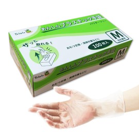 [Tetote] プラスチック手袋 介護 M 100枚入 1箱 【1枚づつ取り出しやすい】 PVCグローブ 使い捨て手袋 パウダーフリー ラテックスフリー 施設 清掃 おむつ交換 S M L LL 半透明 (M)