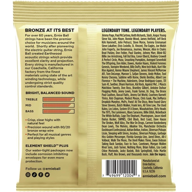 Ernie Ball Earthwood Light - Cuerdas para guitarra acústica, bronce