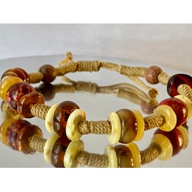 Generic ✦ Bella-gems ✦ Bohemian Chic~ Transparency Baltic Cognac Amber Butterscotch Rondelle Fossil Coral Hemp Adjustable Bracelet - B1404, Brown