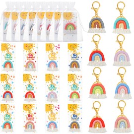 24 Set Rainbow Party Favors for Baby Shower Boho Rainbow Macrame Tassel Keychain with Organza Bags and Thank You Tags for Rainbow Birthday Party Wedding Guest Gift Bohemian Hippie Party Supplies