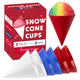 [6 Pack] Plastic Reusable Snow Cone Cups for Your Snow Cone Maker, Slushies, Shaved Ice Syrup or Juice - No Leak, Durable Shaved Ice Cups - 6 oz