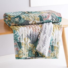 Levtex Home - Ashika - Throw - Tropical - Green, Blush, Ochre, Grey and Cream - Throw Size 50x60in. - Cotton