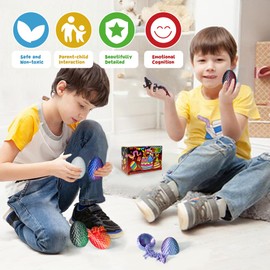 Impossmaker 6PCS Mini 3D Printed Easter Dragon Eggs with 3D Printed Dragon Inside, Micro Easter Basket Stuffers Mini Dragon Egg Set Articulated Crystal Dragon Fidget Toy for Adults Teens