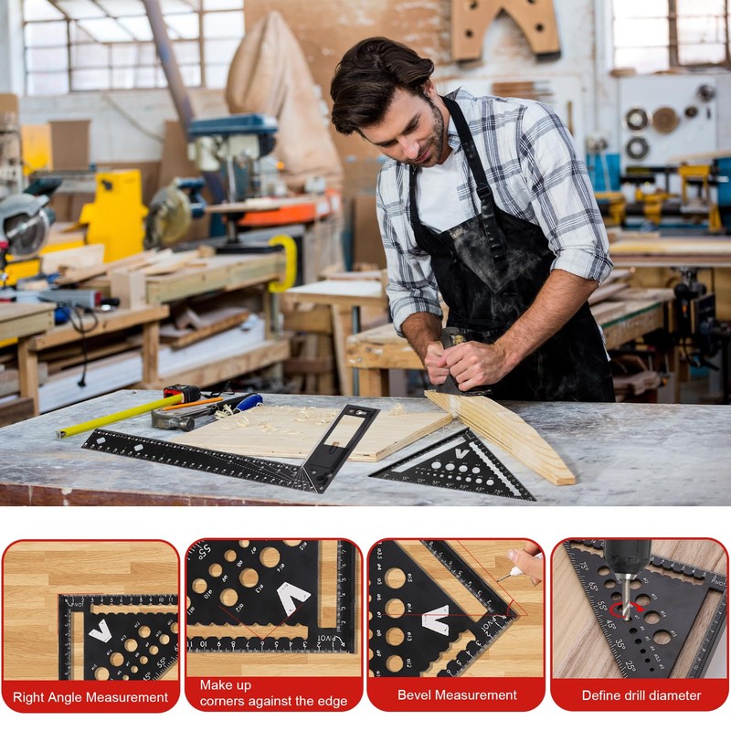 Carpenter's Square Set, Multifunctional 180mm Carpenter's Square and 300mm Try-Angle