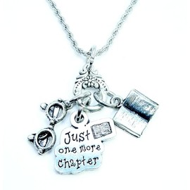 ChubbyChicoCharms Reading glasses One more chapter open book 20" Necklace jewelry charm holder book lover readers gift