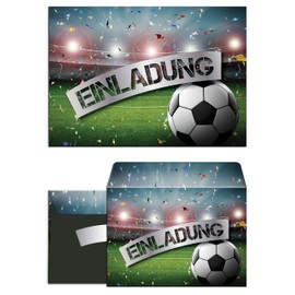 JuNa-Experten 12 Invitation Cards for Children's Birthday Party Football Party Invitations Including 12 Envelopes, 12 Bags/Natural, 12 Stickers, 12 Bookmarks, 12 Mini Notepads