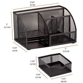 Annova Mesh Desk Organizer Office with 7 Compartments + Drawer/Desk Tidy Candy/Pen Holder/Multifunctional Organizer (Black)