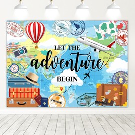 Avezano 7x5ft Adventure Awaits Backdrop Let The Adventure Begin World Map Photography Background Travel Theme Party Banner Decoration Supplies