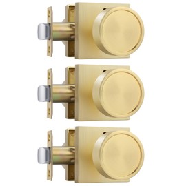 goldenwarm Gold Door Knobs 3 Pack, Privacy Brushed Gold Interior Door Knob, Brushed Brass Indoor DoorKnob for Bedroom, Bathroom, Heavy Duty Zinc-Alloy