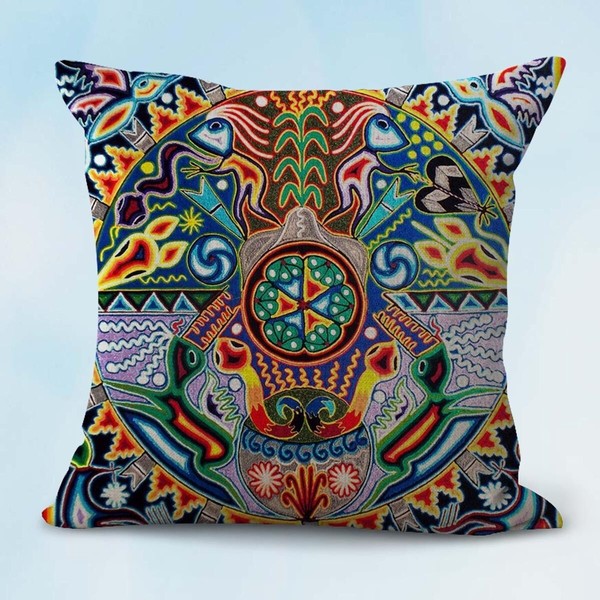 Huichol Indians of Mexico art print cushion cover and accessories