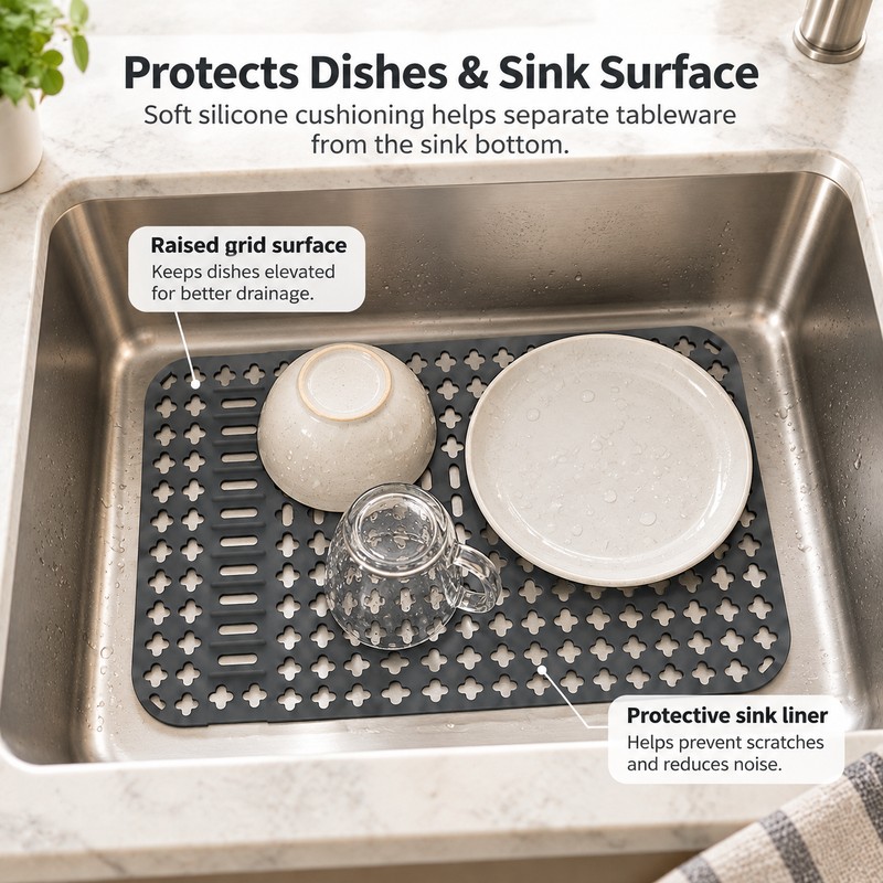 Silicone Sink Protector Mat for Kitchen Sinks – Non-Slip Heat-Resistant