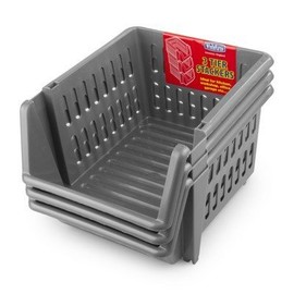 Whitefurze Indispensable 18cm Silver Plastic Stacking Basket Set (Neoteric Design) (B77)