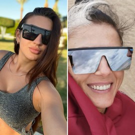 YAMEIZE 3 Pairs Vintage Flat Top Rectangle Oversized Sunglasses - for Women Men Big Frame UV400 Protection Trendy Square Glasses Outdoor, Black, silver, brown