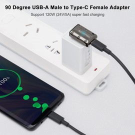 AIYEEN 10Gbps USB 3.1 Adapter 90 Degree (2 Pack), Left and Right Angle USB3.1 Male to USB-C Female Converter Extender, 120W Fast Charging OTG Connector for PC, Laptop Car USB and More