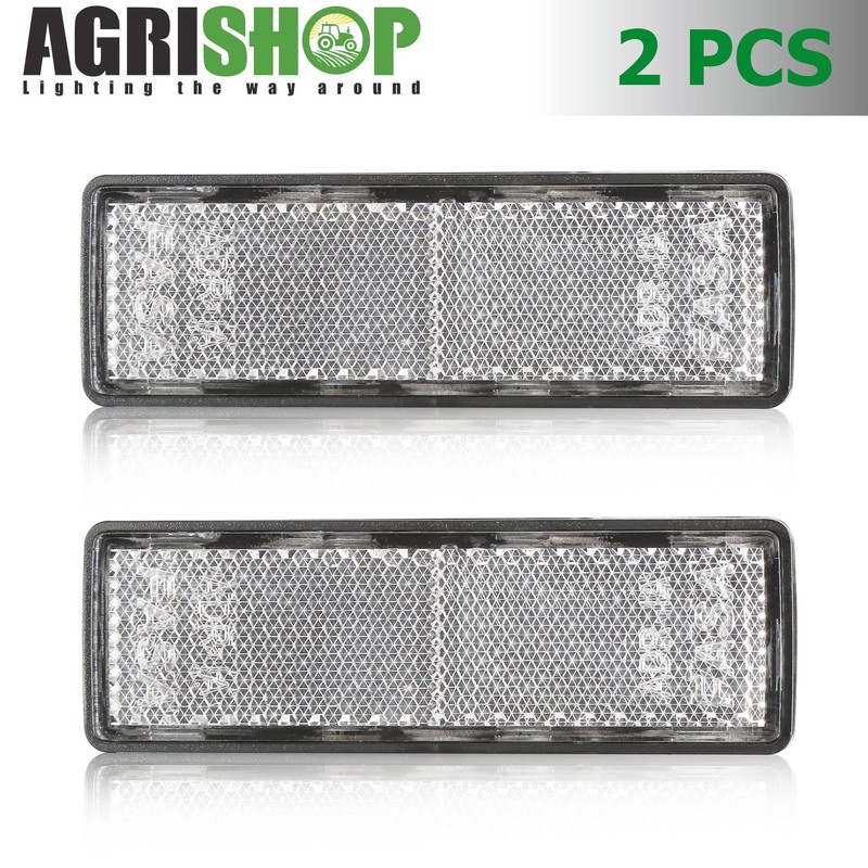 AGRISHOP 2x White Reflectors Stick On,97.7x32x9mm,E Approved, Stick On Car