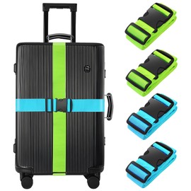 BILIONE 4 Pack Luggage Straps 79" Long Belts Keep Suitcase Secure While Traveling, TSA Approved Add a Bag Premium Accessory for Travel Bag Closure (2PCS Blue + 2PCS Green)