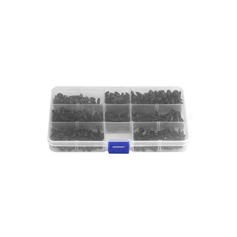 340Pcs Flange Self Tapping, Black Galvanised Screws Large Flange Head
