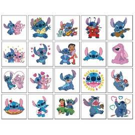 50 Sheets Stitch Temporary Tattoos Birthday Themed Party Supplies Decoration Favors Cartoon Cute Sticker for Kids Boys Home Activity Class Prizes Carnival Christmas Rewards